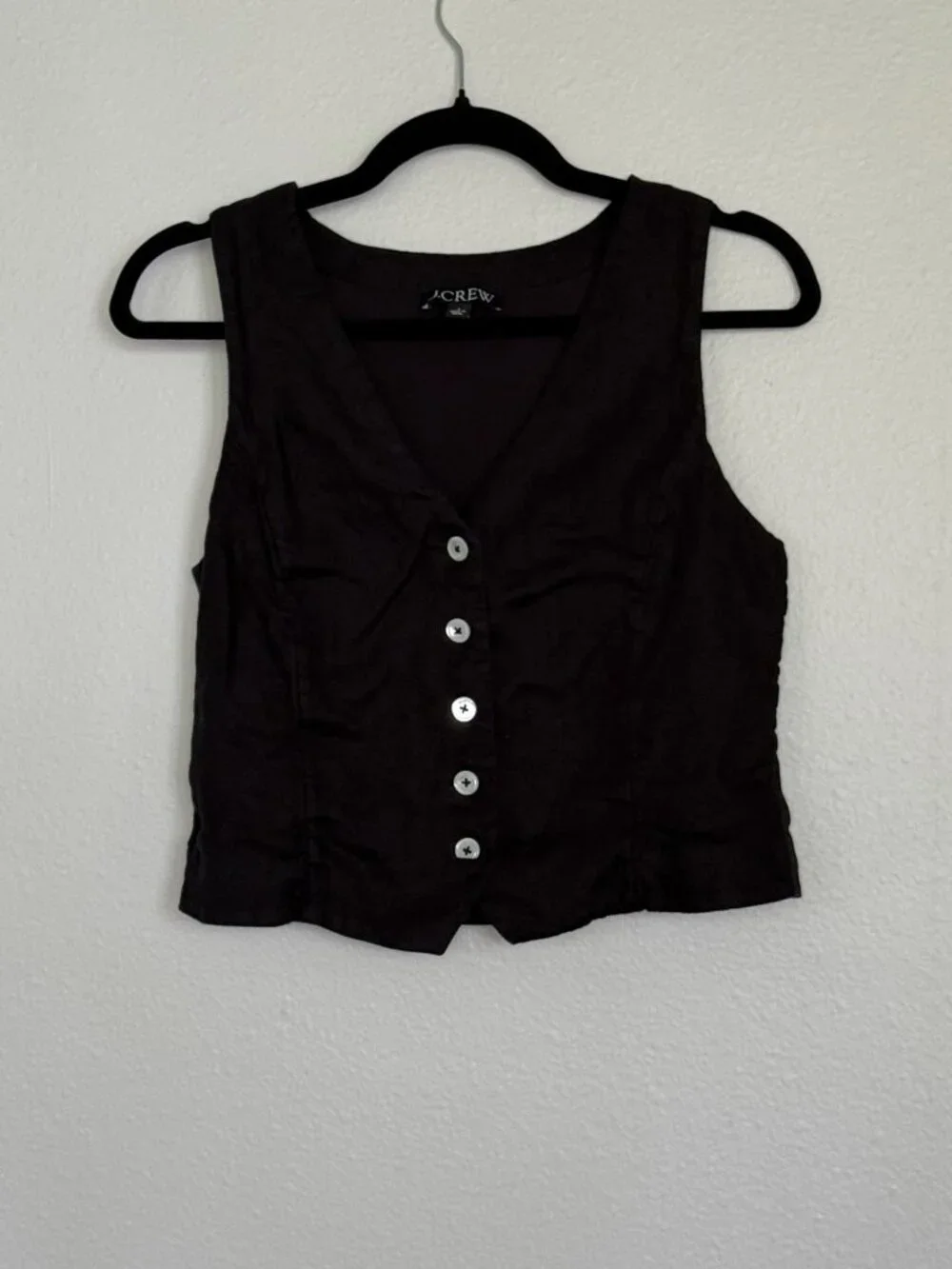 J.Crew Slim-Fit Linen Vest Black Tailored Button Waistcoat Size 4 BY698